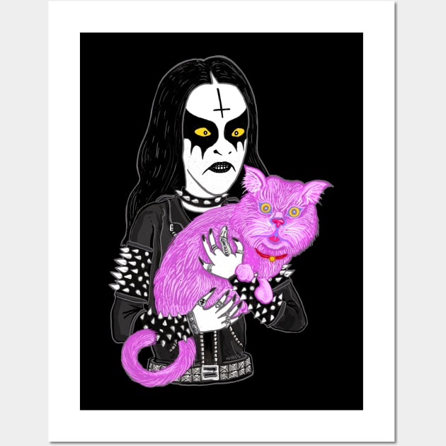 Metal Head with a Pink Cat 2020 Miskeldesign Wall Art by miskel